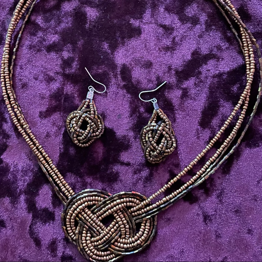 Woven Beaded Necklace and Earrings Set